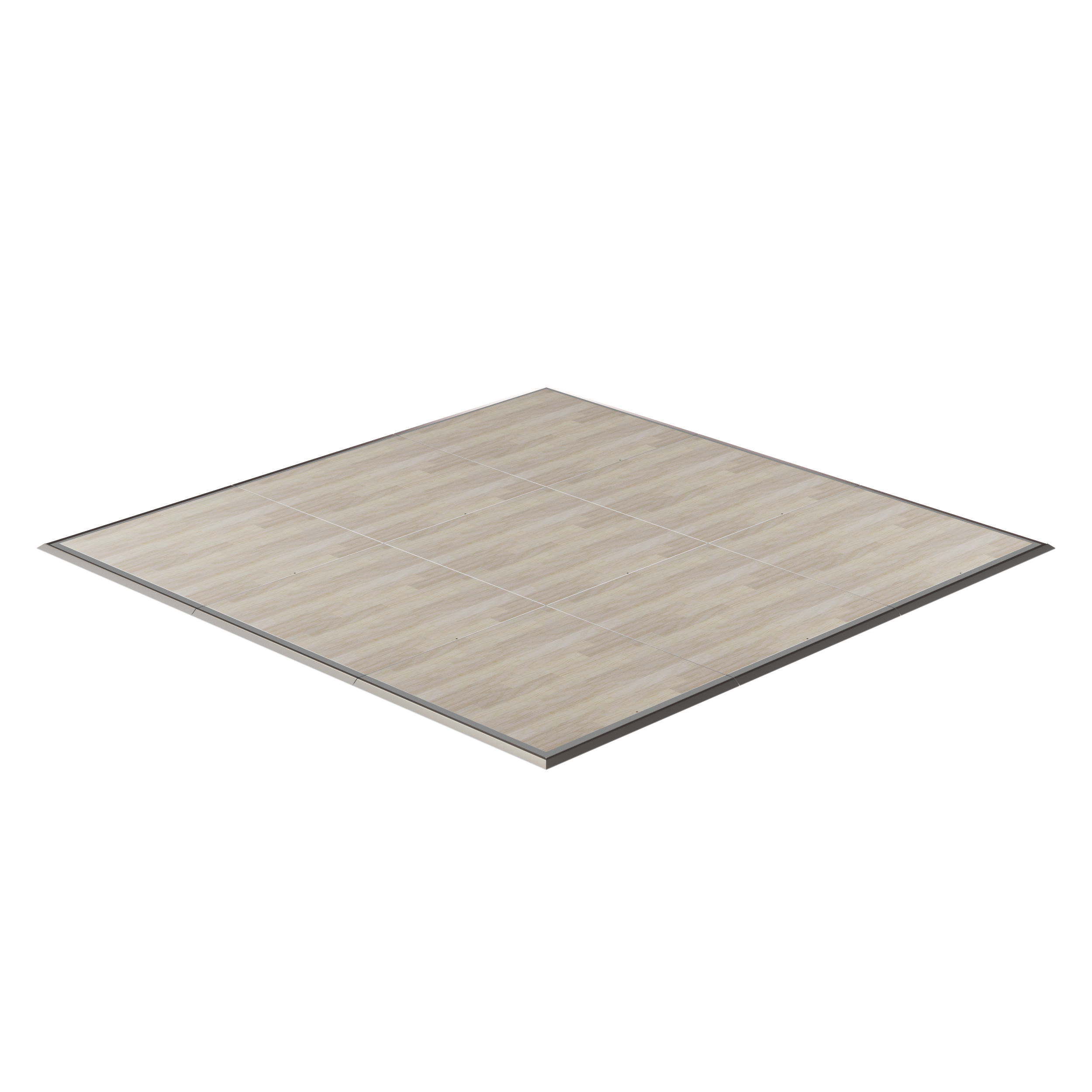 Light wood laminate flooring panel with grey trim, ideal for modern interior designs.